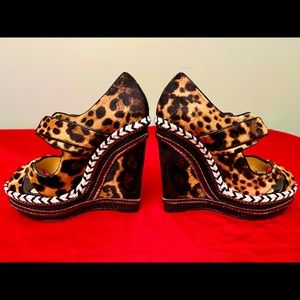 CHRISTIAN LOUBOUTIN ESPADRILLES Leopard Print Braided Wedge EUC